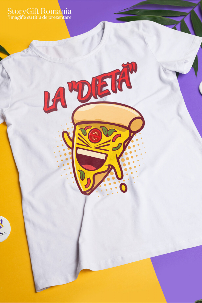 Tricou Femei, Barbati, Copii, Fata, Baiat, Unisex Personalizat Felie de pizza personalizată pentru copii | Cadou amuzant cu text „La dietă” și fast food [3]