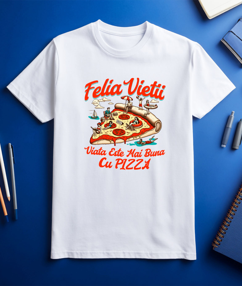 Tricou Femei, Barbati, Copii, Fata, Baiat, Unisex Personalizat Pizza personalizată cu text haios „Felia vieții e mai bună cu pizza” – Cadou perfect pentru familie și prieteni [3]