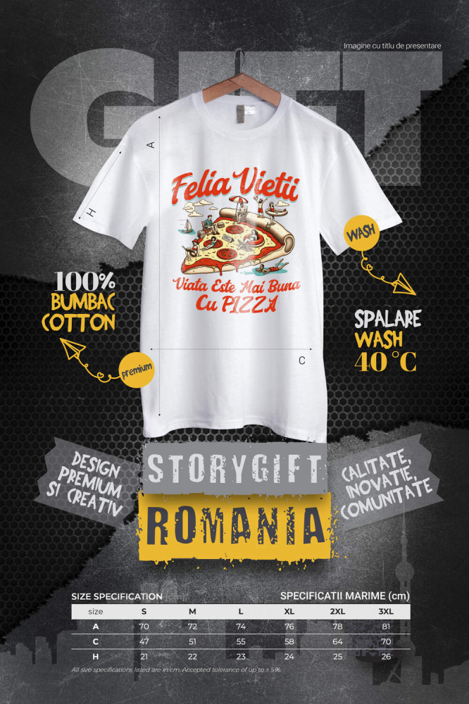 Tricou Femei, Barbati, Copii, Fata, Baiat, Unisex Personalizat Pizza personalizată cu text haios „Felia vieții e mai bună cu pizza” – Cadou perfect pentru familie și prieteni [4]