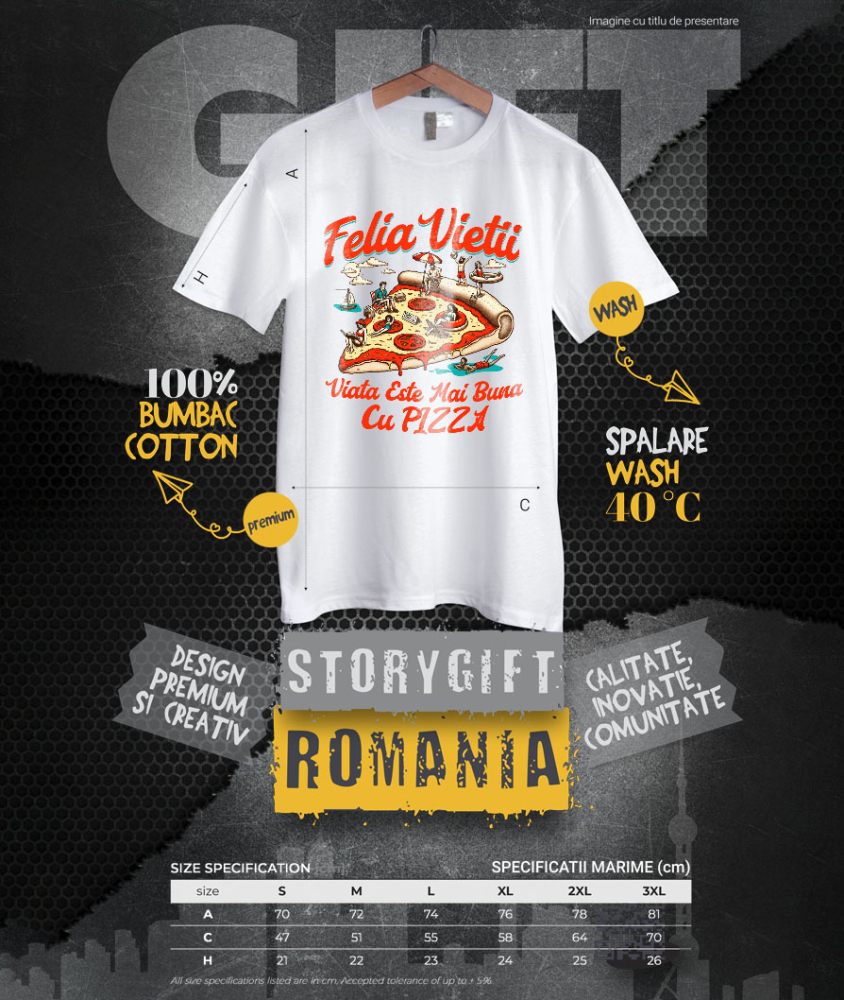 Tricou Femei, Barbati, Copii, Fata, Baiat, Unisex Personalizat Pizza personalizată cu text haios „Felia vieții e mai bună cu pizza” – Cadou perfect pentru familie și prieteni [4]