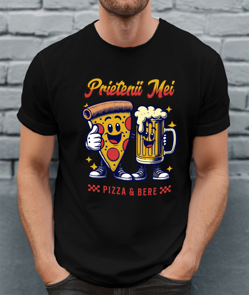 Tricou Femei, Barbati, Copii, Fata, Baiat, Unisex Personalizat "Felie De Pizza și Halba Bere - Cei Mai Buni Prieteni, Dragoste și Iubire" [2]
