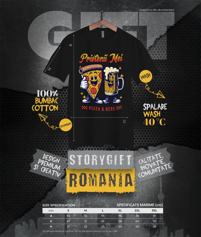 Tricou Femei, Barbati, Copii, Fata, Baiat, Unisex Personalizat "Felie De Pizza și Halba Bere - Cei Mai Buni Prieteni, Dragoste și Iubire" [4]