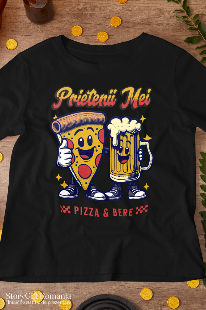 Tricou Femei, Barbati, Copii, Fata, Baiat, Unisex Personalizat "Felie De Pizza și Halba Bere - Cei Mai Buni Prieteni, Dragoste și Iubire" [3]