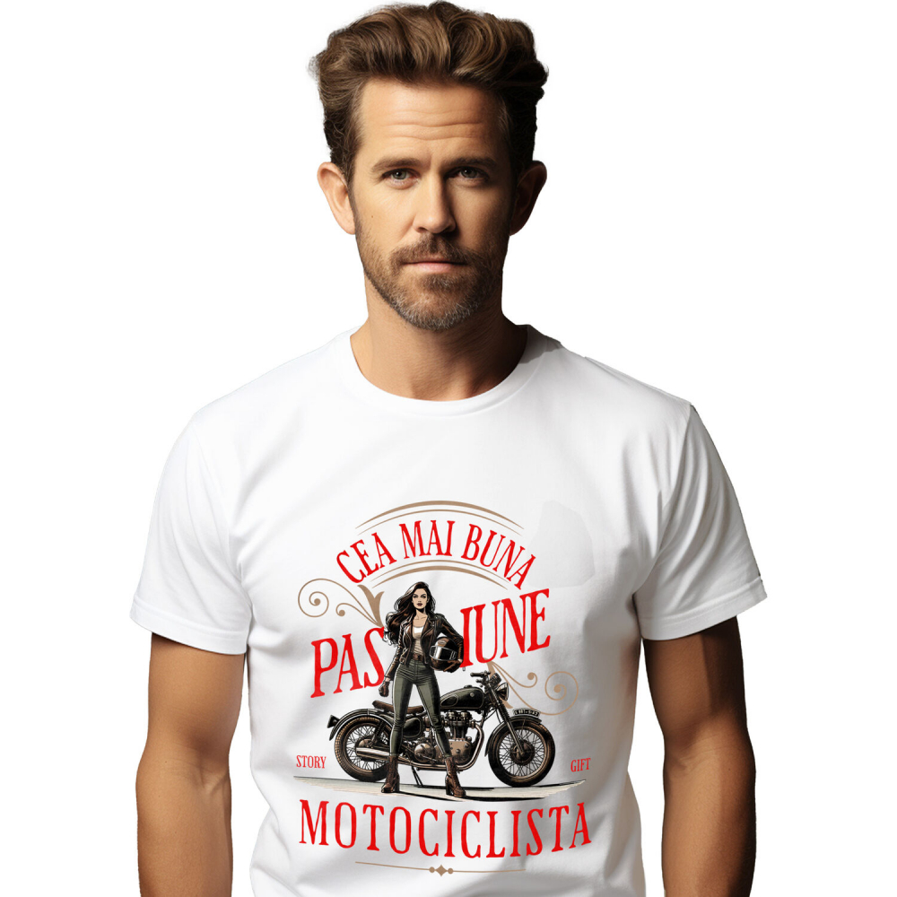 Tricou Femei, Barbati, Copii, Fata, Baiat, Unisex Personalizat Femeie Motociclistă cu Cască – Design Modern pentru Pasionați de Moto [1]