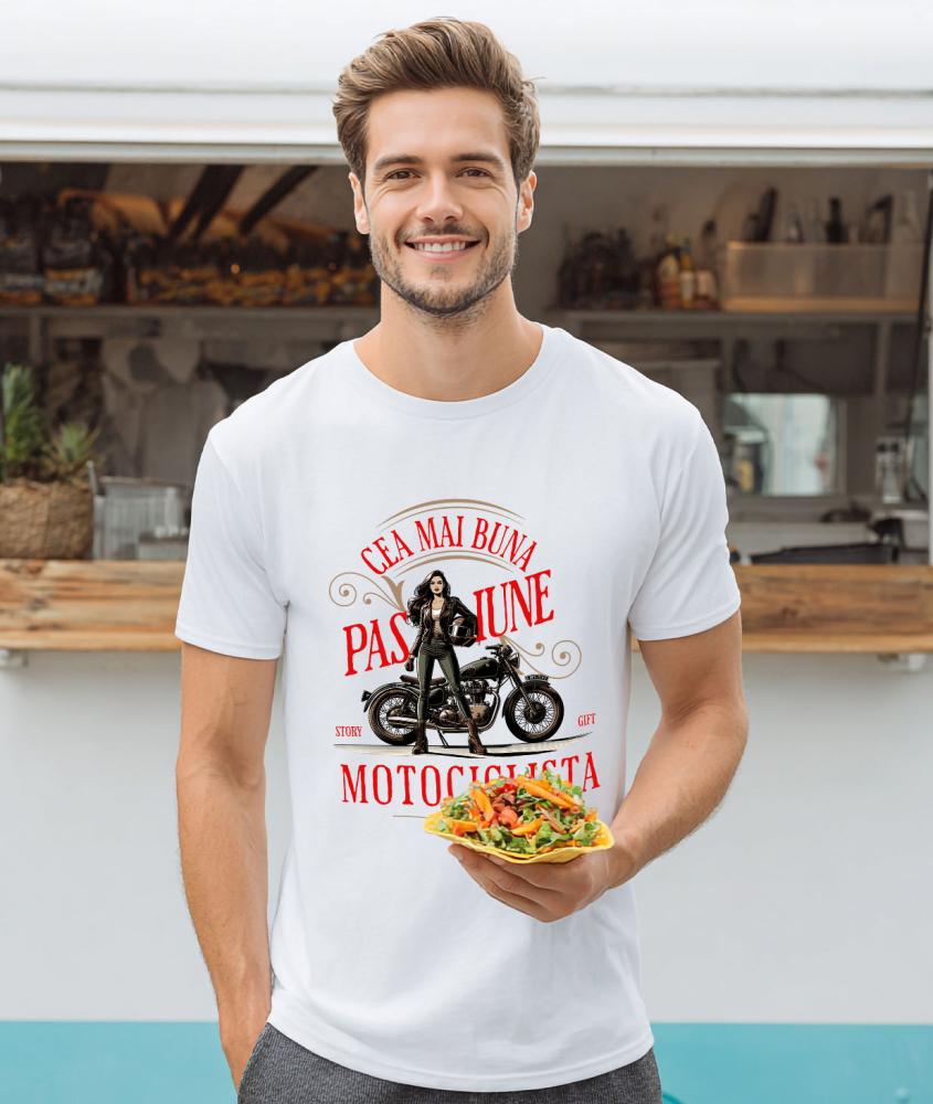 Tricou Femei, Barbati, Copii, Fata, Baiat, Unisex Personalizat Femeie Motociclistă cu Cască – Design Modern pentru Pasionați de Moto [2]