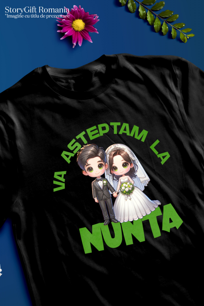 Tricou Femei, Barbati, Copii, Fata, Baiat, Unisex Personalizat Cadou Personalizat „Va Așteptăm La Nuntă” | Cuplu Fericit pentru Invitații la Nuntă [3]