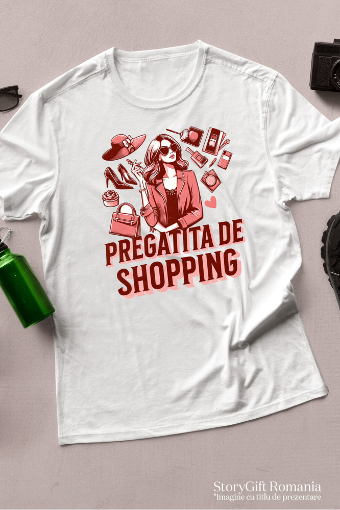 Tricou Femei, Barbati, Copii, Fata, Baiat, Unisex Personalizat "Femeie Iubitoare de Shopping – Cadouri Personalizate cu Pantofi, Pălărie și Geantă" [3]