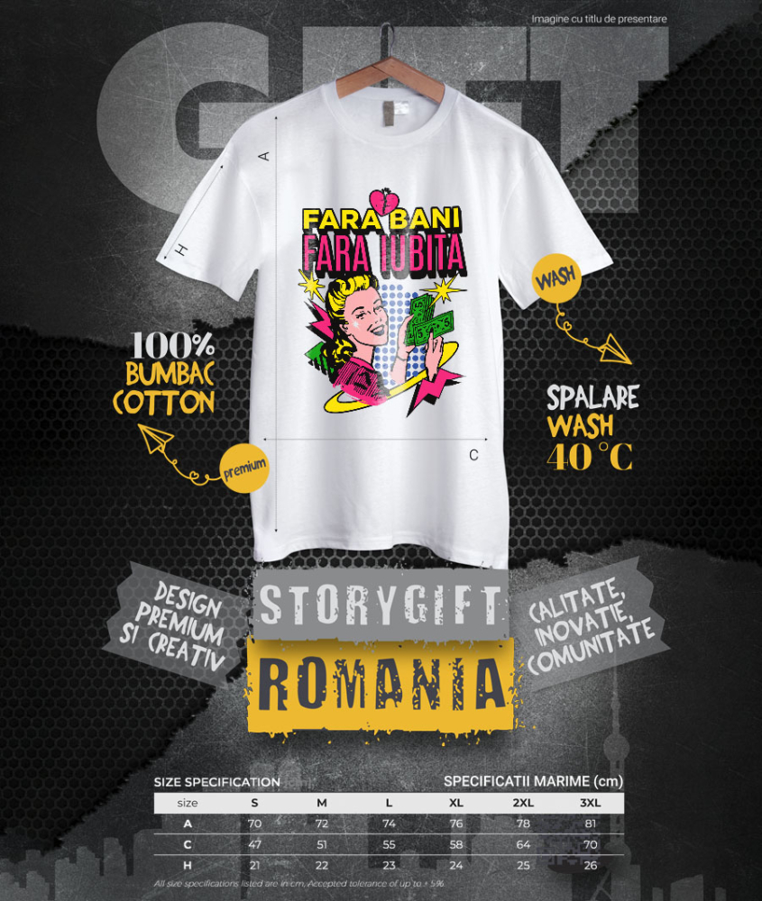 Tricou Femei, Barbati, Copii, Fata, Baiat, Unisex Personalizat Femeie Retro Numărând Bancnote Bani – „Fără Bani Fără Iubită” – Cadou Personalizat pentru Familie, Tati, Copii, Prieteni [4]