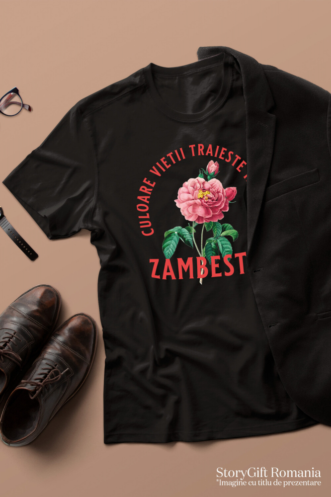 Tricou Femei, Barbati, Copii, Fata, Baiat, Unisex Personalizat Floare Colorată cu Text „Zâmbește, Culoarea Vieții Trăiește în Flori” | Cadouri Personalizate pentru Femei, Familie și Prieteni [3]