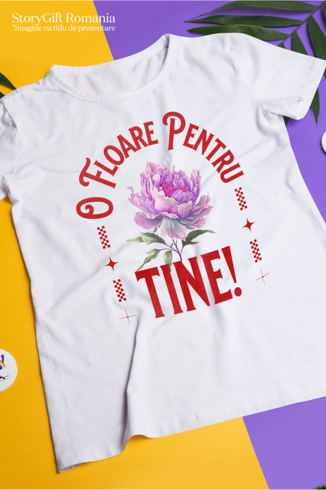 Tricou Femei, Barbati, Copii, Fata, Baiat, Unisex Personalizat Floare Roz cu Mesaj de Dragoste | Cadou Romantic Personalizat | „O Floare Pentru Tine” [3]