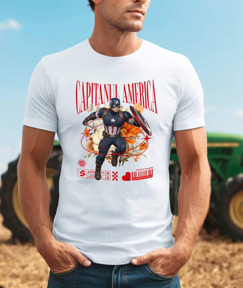 Tricou Barbati cu Flori Disney și Curajul lui Captain America 100% Bumbac, Alb, M [2]