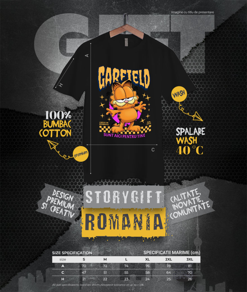 Tricou Barbati cu Garfield Poveste Electrizanta Disney  100% Bumbac, Negru, L [4]