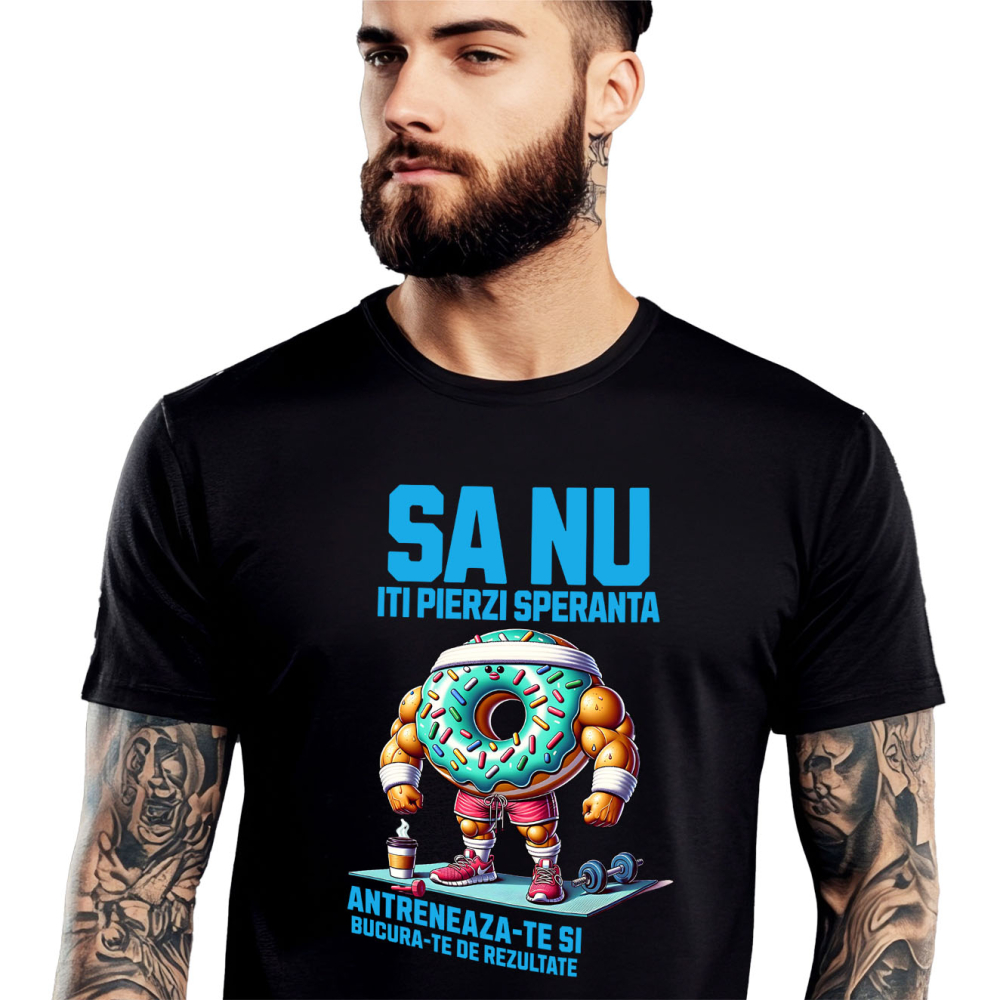 Tricou Femei, Barbati, Copii, Fata, Baiat, Unisex Personalizat Gogoasă Glazurată Colorată cu Mușchi la Sală – Putere și Motivație pentru Fitness [1]