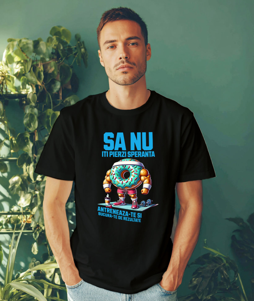 Tricou Femei, Barbati, Copii, Fata, Baiat, Unisex Personalizat Gogoasă Glazurată Colorată cu Mușchi la Sală – Putere și Motivație pentru Fitness [2]