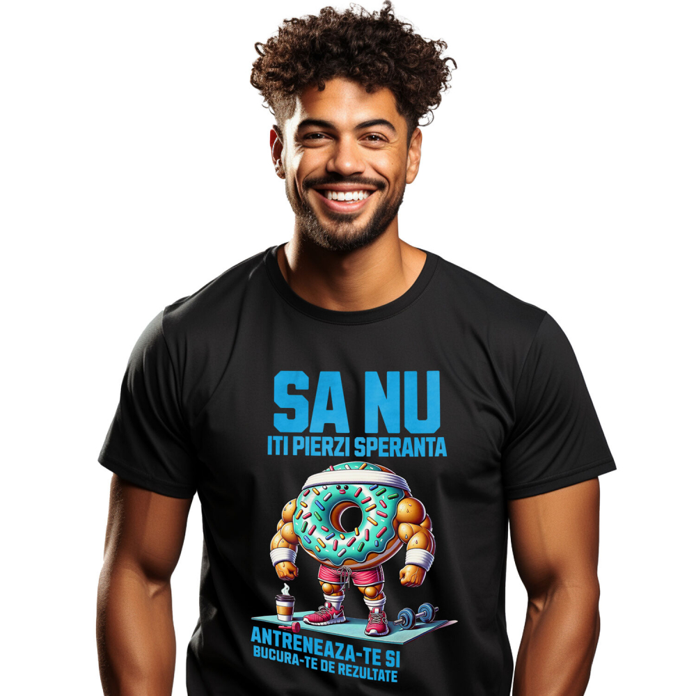 Tricou Femei, Barbati, Copii, Fata, Baiat, Unisex Personalizat Gogoasă Glazurată Colorată cu Mușchi la Sală – Putere și Motivație pentru Fitness [1]