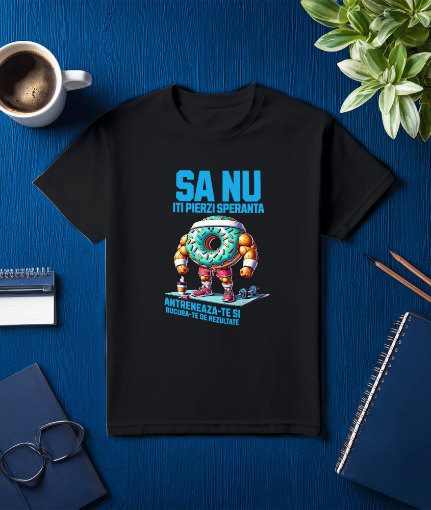 Tricou Femei, Barbati, Copii, Fata, Baiat, Unisex Personalizat Gogoasă Glazurată Colorată cu Mușchi la Sală – Putere și Motivație pentru Fitness [3]