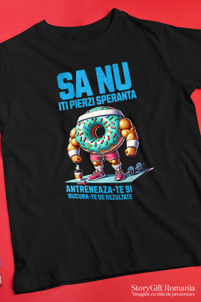 Tricou Femei, Barbati, Copii, Fata, Baiat, Unisex Personalizat Gogoasă Glazurată Colorată cu Mușchi la Sală – Putere și Motivație pentru Fitness [3]