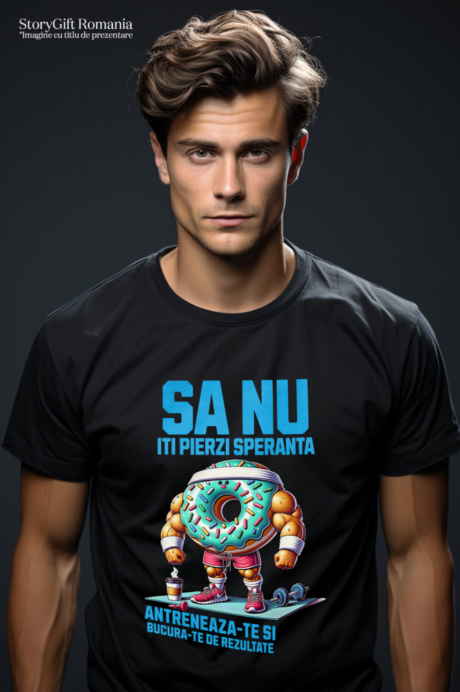 Tricou Femei, Barbati, Copii, Fata, Baiat, Unisex Personalizat Gogoasă Glazurată Colorată cu Mușchi la Sală – Putere și Motivație pentru Fitness [2]