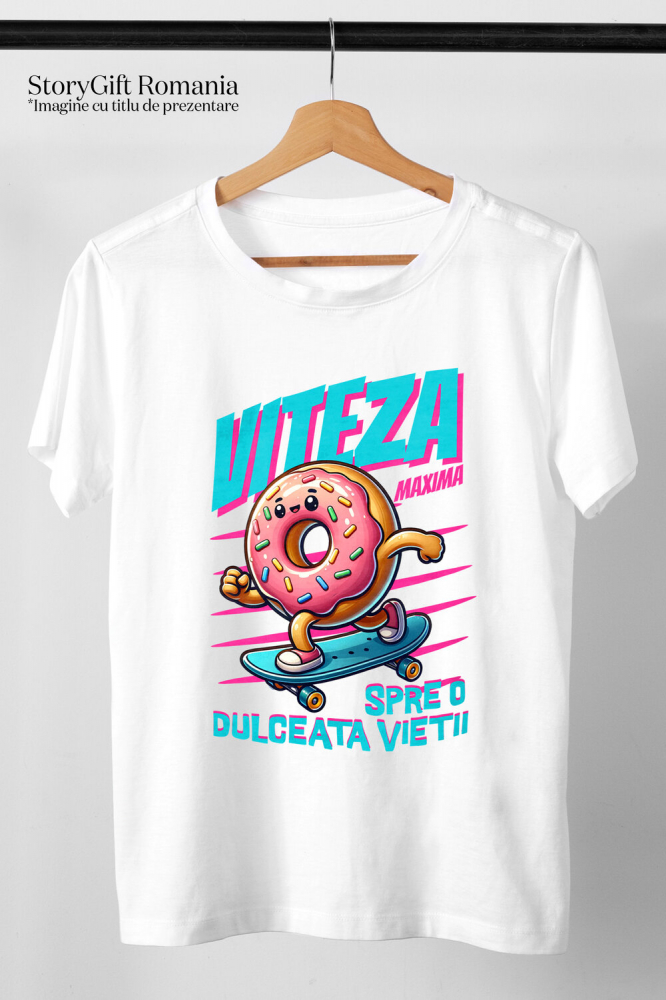 Tricou Femei, Barbati, Copii, Fata, Baiat, Unisex Personalizat Gogoasă Glazurată Roz Pe Skateboard – Design Amuzant și Personalizat [3]