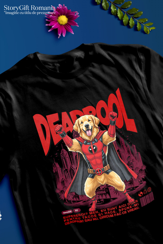 Tricou Femei, Barbati, Copii, Fata, Baiat, Unisex Personalizat Golden Retriever în Costum Deadpool - Cadou Personalizat pentru Copii și Familie [3]
