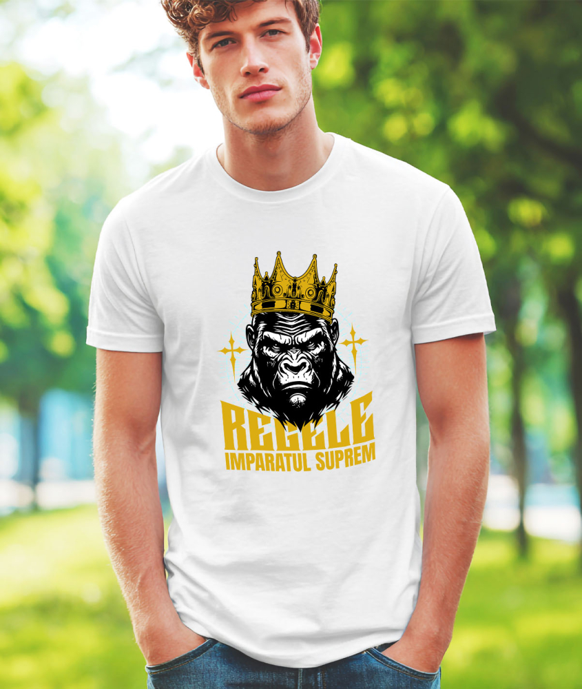 Tricou Femei, Barbati, Copii, Fata, Baiat, Unisex Personalizat Tricou Personalizat Gorila Regală cu Coroană de Aur – Regele Imperiul Suprem | Cadou Motivational [2]