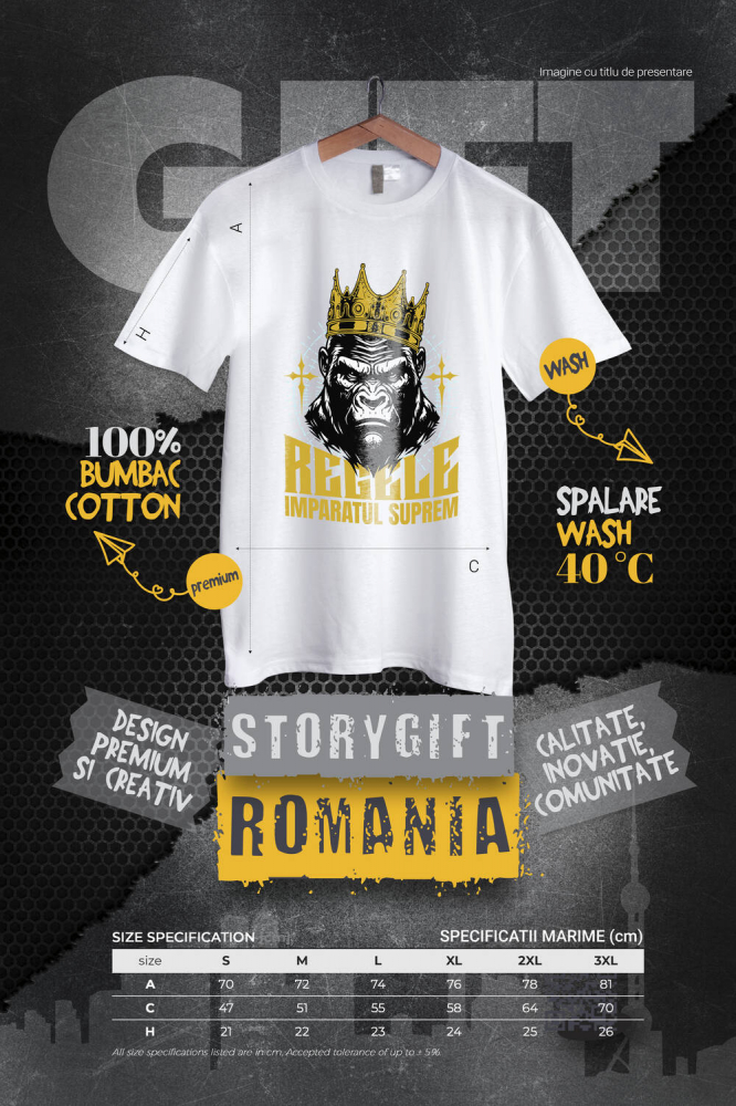 Tricou Femei, Barbati, Copii, Fata, Baiat, Unisex Personalizat Tricou Personalizat Gorila Regală cu Coroană de Aur – Regele Imperiul Suprem | Cadou Motivational [4]
