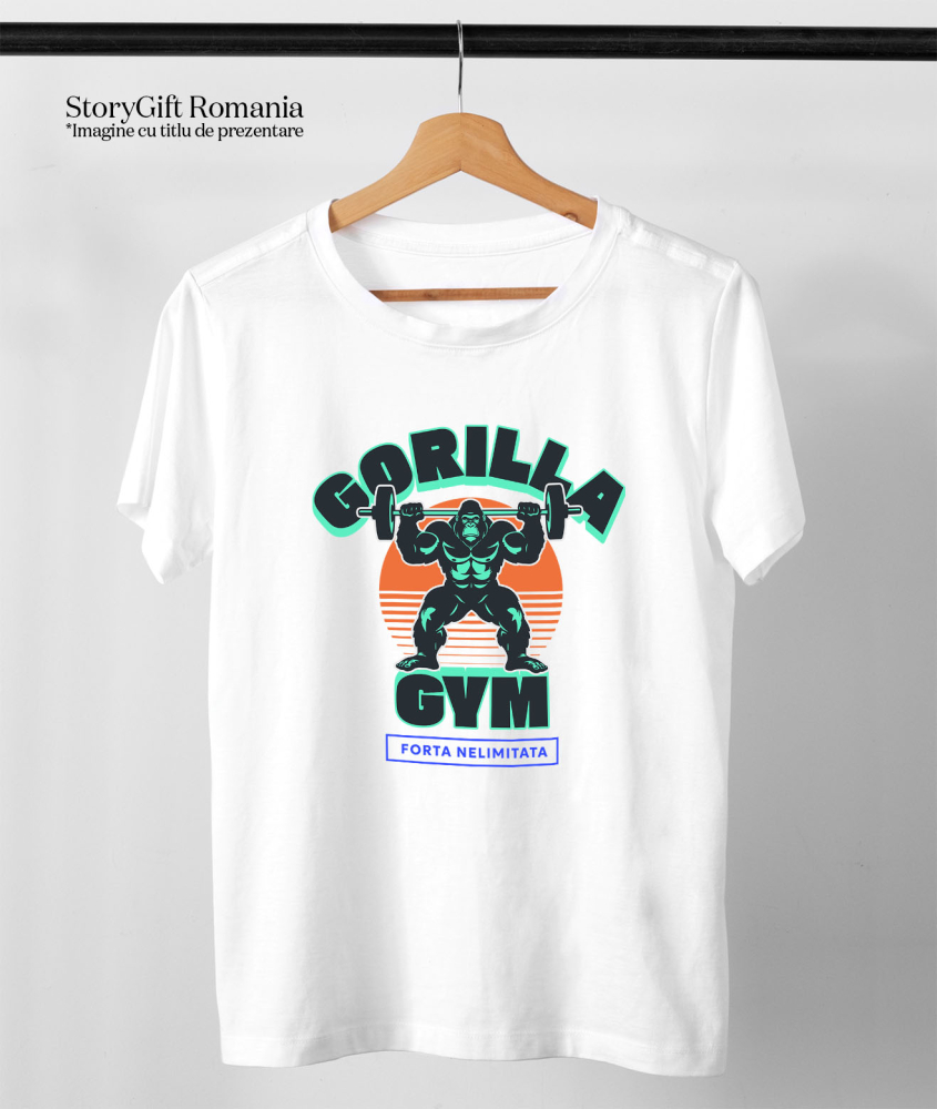 Tricou Femei, Barbati, Copii, Fata, Baiat, Unisex Personalizat Gorila Sportivă – Ridicări Gantere și Forță Nelimitată pentru Antrenamente Fitness [3]