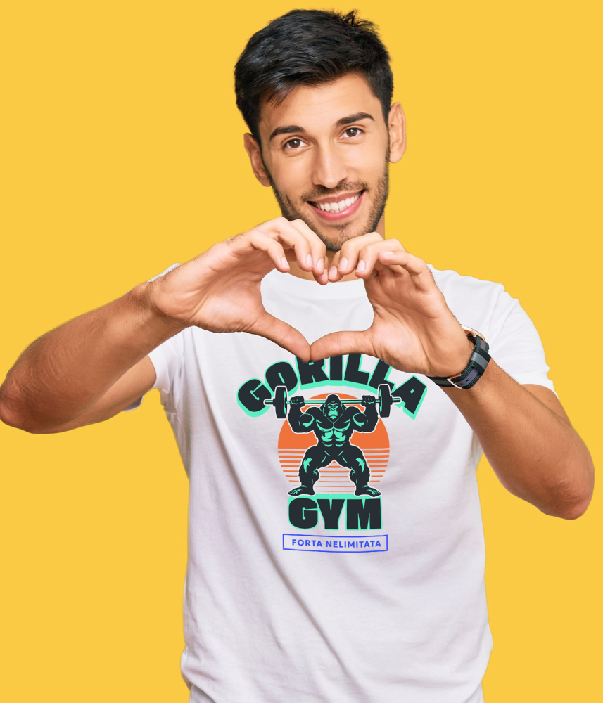 Tricou Femei, Barbati, Copii, Fata, Baiat, Unisex Personalizat Gorila Sportivă – Ridicări Gantere și Forță Nelimitată pentru Antrenamente Fitness [2]