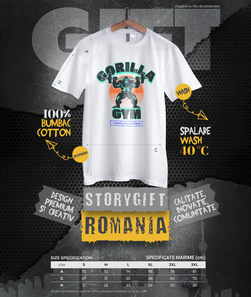 Tricou Femei, Barbati, Copii, Fata, Baiat, Unisex Personalizat Gorila Sportivă – Ridicări Gantere și Forță Nelimitată pentru Antrenamente Fitness [4]