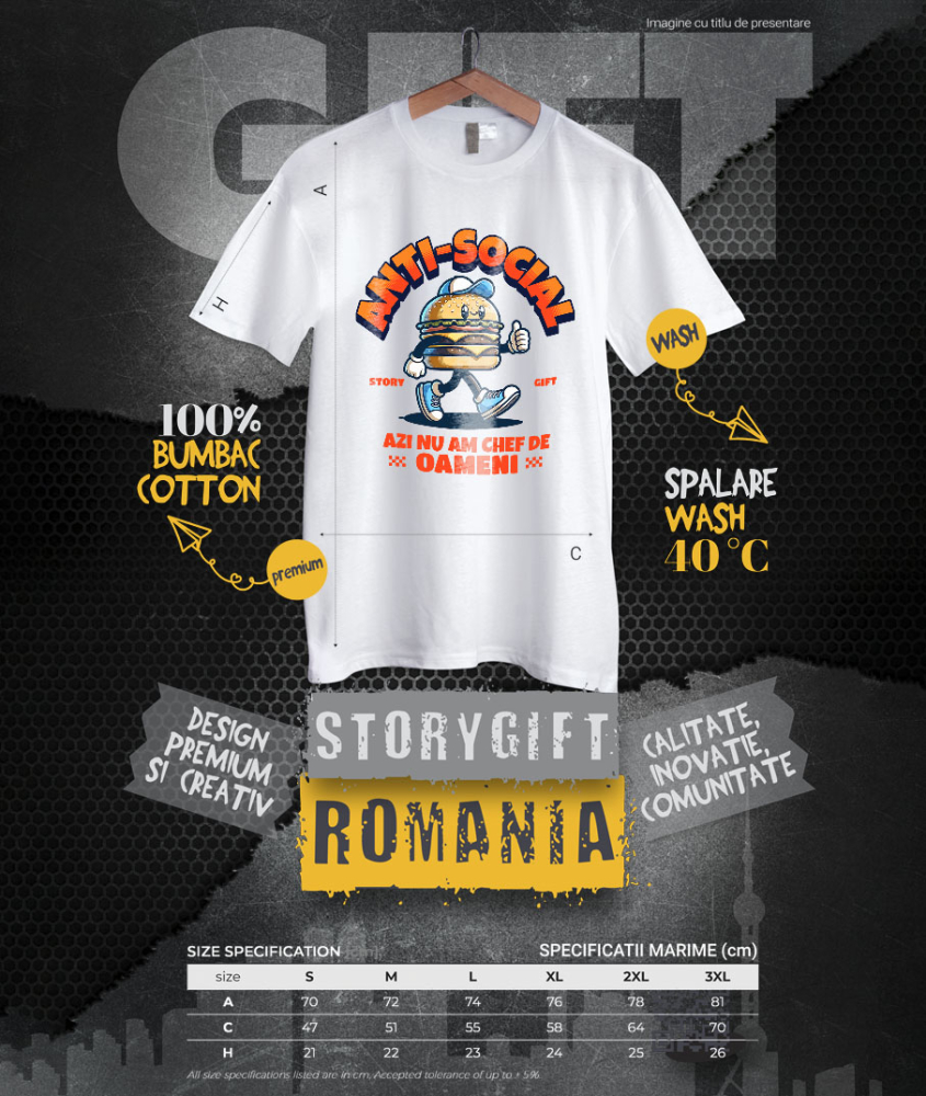 Tricou Femei, Barbati, Copii, Fata, Baiat, Unisex Personalizat Hamburger personalizat cu șapcă și adidași albastri – „Anti-social, azi nu mă chef de oameni” – Cadou amuzant [4]