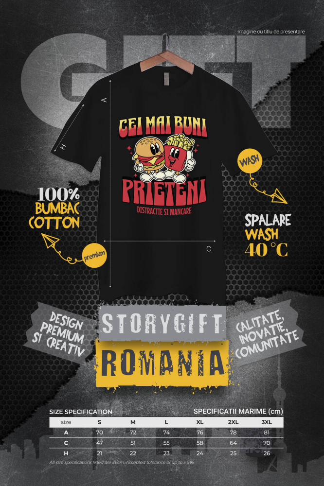 Tricou Femei, Barbati, Copii, Fata, Baiat, Unisex Personalizat Cadouri personalizate pentru prieteni și familie - hamburger și cartofi prăjiți cu mesaj de prietenie [4]
