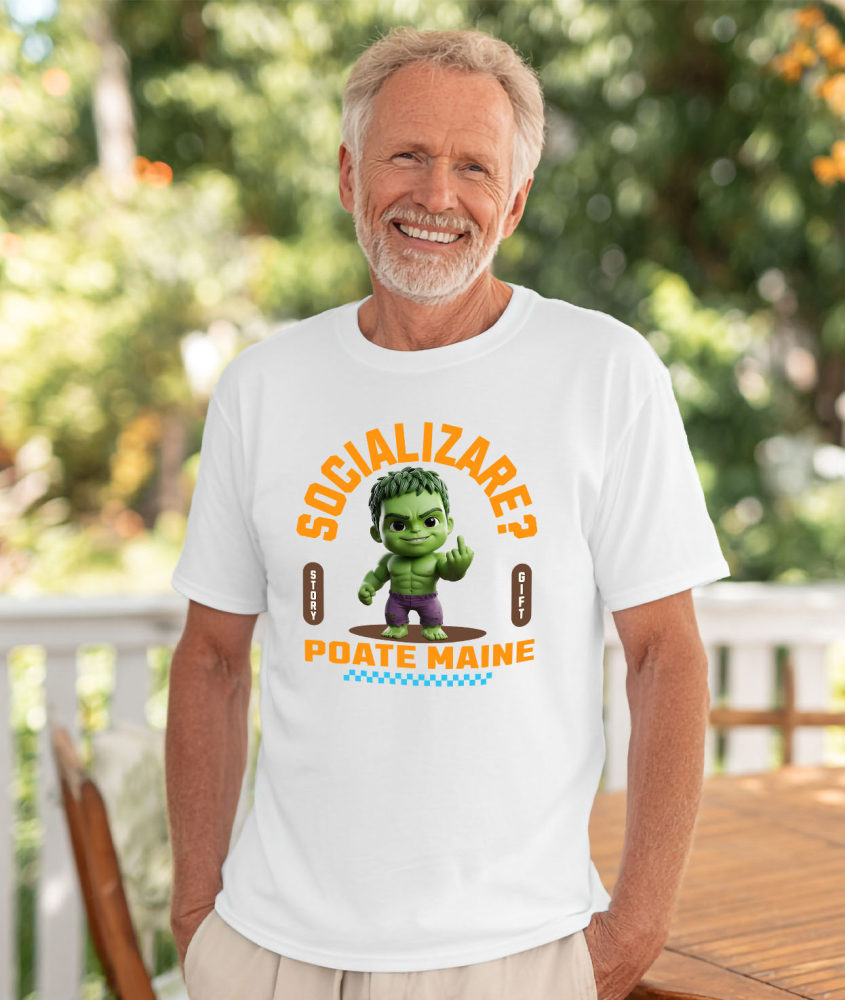 Tricou Barbati cu Hulk , Degetul Mijlociu, Socializare? Poate maine, Anti-social 100% Bumbac, Alb, L [2]