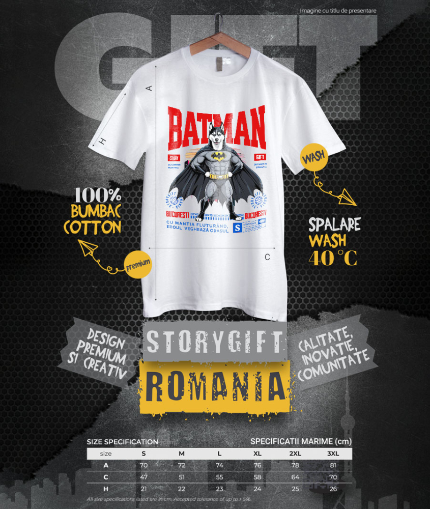 Tricou Femei, Barbati, Copii, Fata, Baiat, Unisex Personalizat Husky Siberian În Costum de Batman – Câine Supererou pentru Copii și Iubitorii de Animale [4]