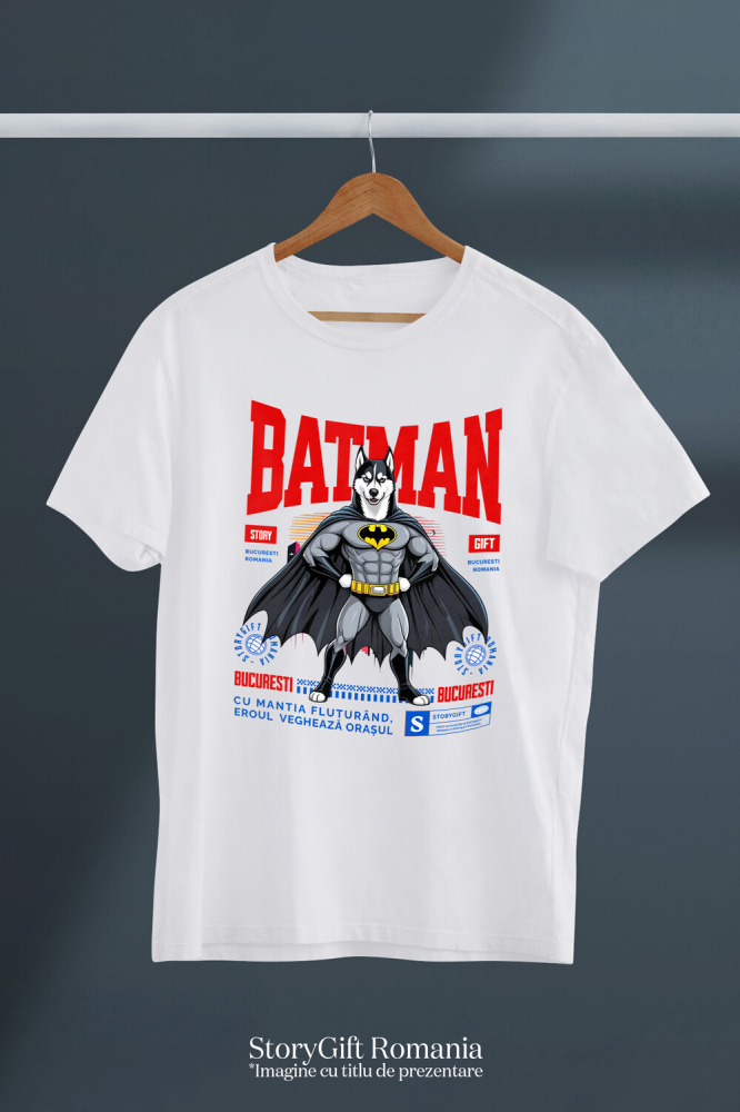 Tricou Femei, Barbati, Copii, Fata, Baiat, Unisex Personalizat Husky Siberian În Costum de Batman – Câine Supererou pentru Copii și Iubitorii de Animale [3]
