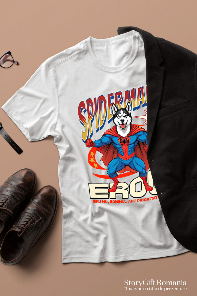 Tricou Femei, Barbati, Copii, Fata, Baiat, Unisex Personalizat Husky Siberian în Costum Spider-Man - Cadou Personalizat pentru Copii și Familie [3]