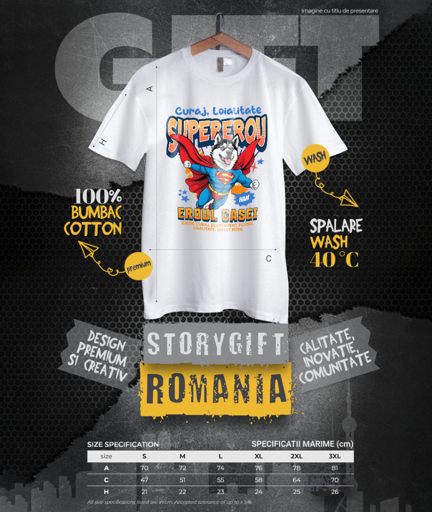 Tricou Femei, Barbati, Copii, Fata, Baiat, Unisex Personalizat Husky Siberian în Costum de Superman – Produse Personalizate pentru Copii și Familie [4]