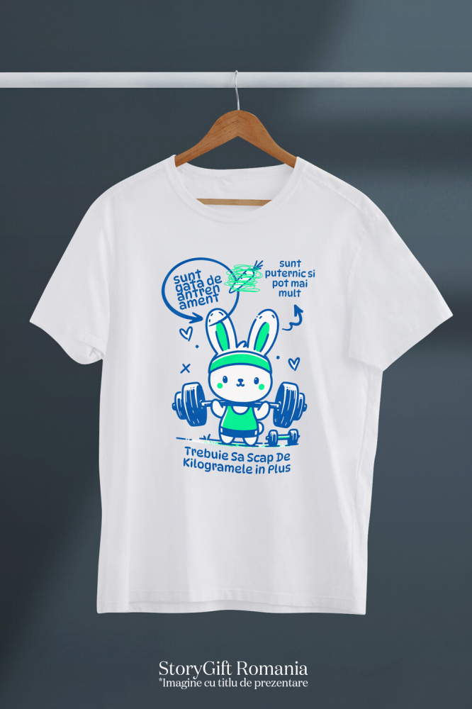 Tricou Femei, Barbati, Copii, Fata, Baiat, Unisex Personalizat Iepure Haios La Sală – Ridicat Bară Greutăți Motivational Puternic pentru Fitness [3]