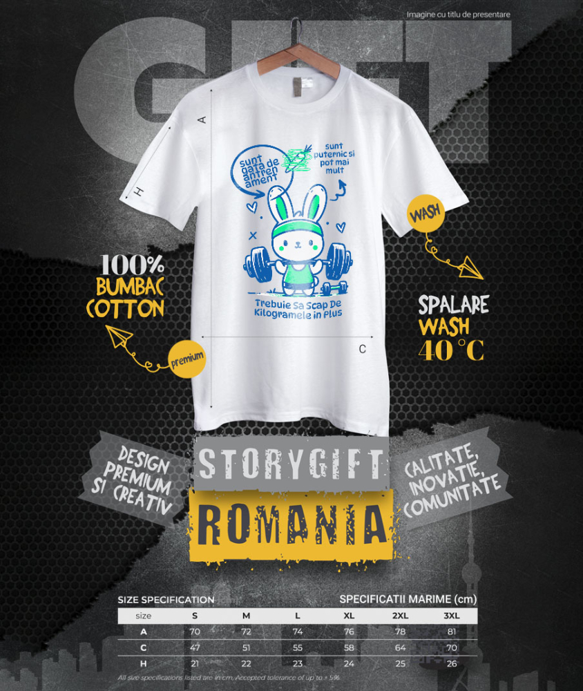 Tricou Femei, Barbati, Copii, Fata, Baiat, Unisex Personalizat Iepure Haios La Sală – Ridicat Bară Greutăți Motivational Puternic pentru Fitness [4]