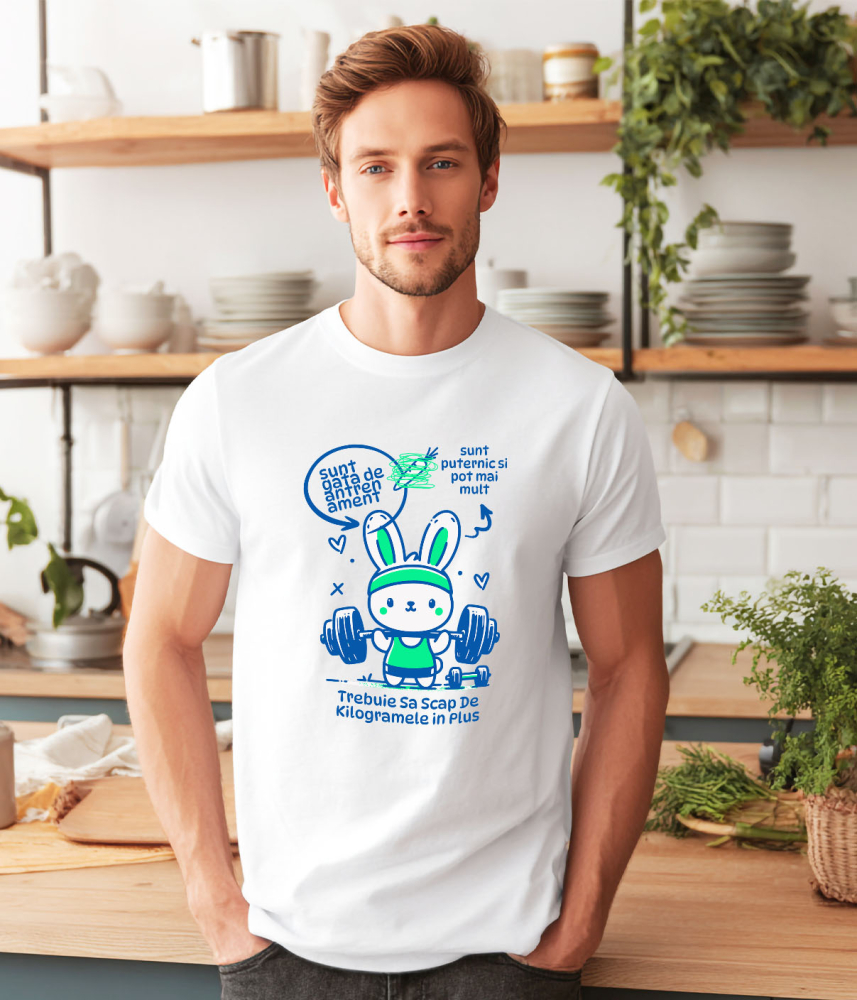 Tricou Femei, Barbati, Copii, Fata, Baiat, Unisex Personalizat Iepure Haios La Sală – Ridicat Bară Greutăți Motivational Puternic pentru Fitness [2]
