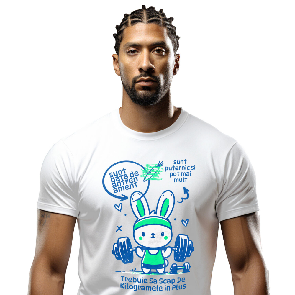 Tricou Femei, Barbati, Copii, Fata, Baiat, Unisex Personalizat Iepure Haios La Sală – Ridicat Bară Greutăți Motivational Puternic pentru Fitness [1]