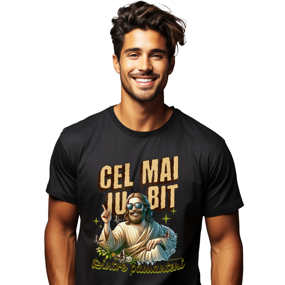 Tricou Femei, Barbati, Copii, Fata, Baiat, Unisex Personalizat "Iisus Hristos cu Ochelari de Soare - Cel Mai Iubit Dintre Pământeni | Cadou Religios Personalizat" [1]