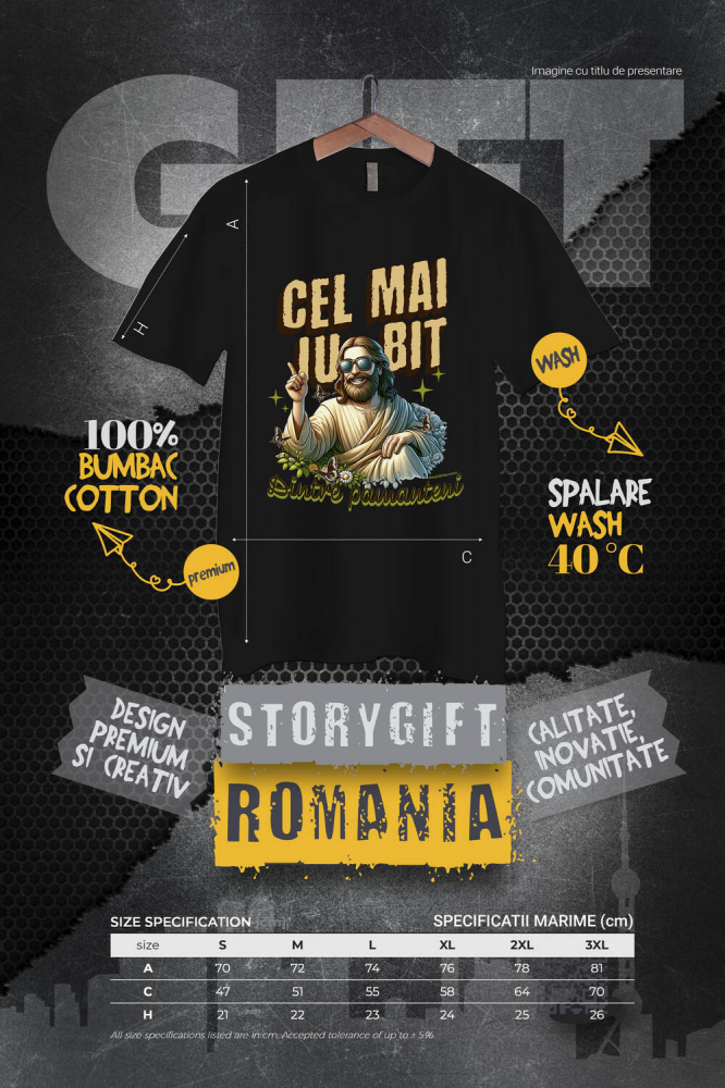Tricou Femei, Barbati, Copii, Fata, Baiat, Unisex Personalizat "Iisus Hristos cu Ochelari de Soare - Cel Mai Iubit Dintre Pământeni | Cadou Religios Personalizat" [4]