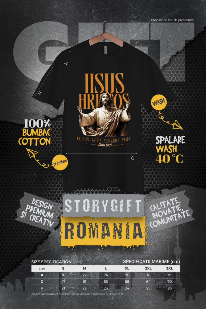 Tricou Femei, Barbati, Copii, Fata, Baiat, Unisex Personalizat "Iisus Hristos - Statuie Religioasă cu Mesajul 'Eu Sunt Calea, Adevărul și Viața' | Cadou Spiritual" [4]