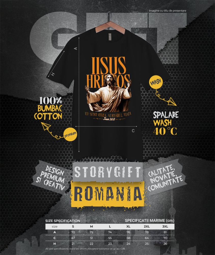 Tricou Femei, Barbati, Copii, Fata, Baiat, Unisex Personalizat "Iisus Hristos - Statuie Religioasă cu Mesajul 'Eu Sunt Calea, Adevărul și Viața' | Cadou Spiritual" [4]