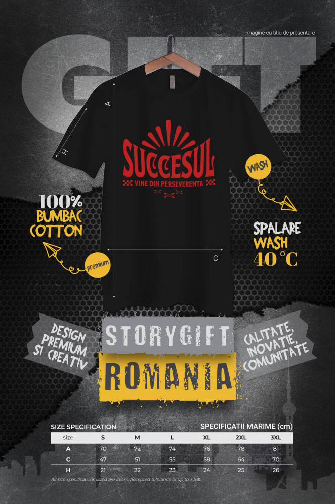 Tricou Femei, Barbati, Copii, Fata, Baiat, Unisex Personalizat Mesaj Motivațional „Succesul Vine Din Perseverență” - Cadou Personalizat [4]