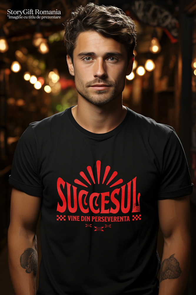 Tricou Femei, Barbati, Copii, Fata, Baiat, Unisex Personalizat Mesaj Motivațional „Succesul Vine Din Perseverență” - Cadou Personalizat [2]