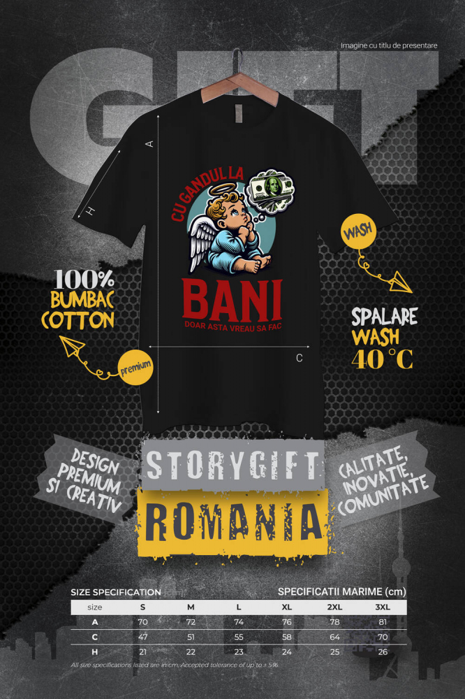 Tricou Femei, Barbati, Copii, Fata, Baiat, Unisex Personalizat Inger cu Coroana și Bancnote – „Cu Gândul la Bani” – Cadou Personalizat pentru Familie, Tati, Copii, Prieteni [4]