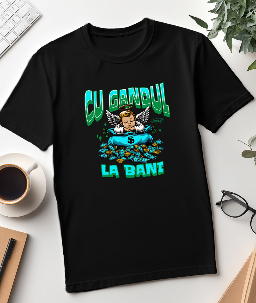 Tricou Femei, Barbati, Copii, Fata, Baiat, Unisex Personalizat Inger Copil cu Aripi și Sac de Bani – Cadou Simbolic Financiar pentru Familie, Tati, Copii, Abundență și Succes [3]