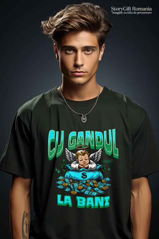 Tricou Femei, Barbati, Copii, Fata, Baiat, Unisex Personalizat Inger Copil cu Aripi și Sac de Bani – Cadou Simbolic Financiar pentru Familie, Tati, Copii, Abundență și Succes [2]