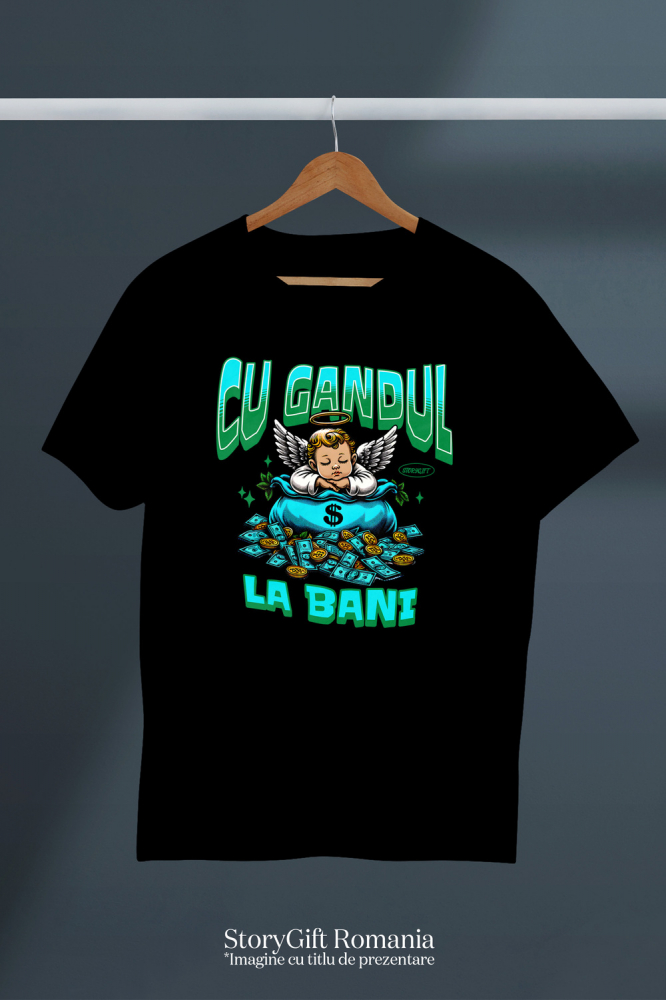 Tricou Femei, Barbati, Copii, Fata, Baiat, Unisex Personalizat Inger Copil cu Aripi și Sac de Bani – Cadou Simbolic Financiar pentru Familie, Tati, Copii, Abundență și Succes [3]